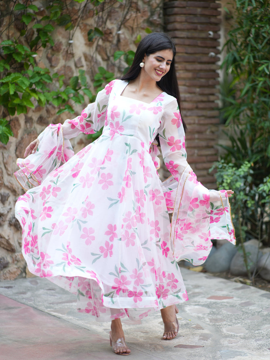 Pink sales floral anarkali